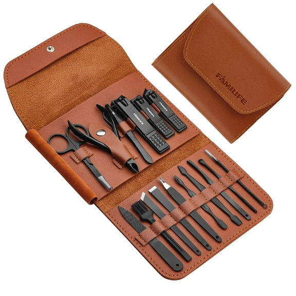 FAMILIFE Manicure Set Professional Nail Clippers Pedicure Care Tools- Portable Stainless Steel Women Grooming Kit for Travel or Home, 16 pcs