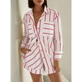 thumbnail image 2 of Womens Striped 2 Piece Outfits Button Down Shirts and Shorts Lounge Matching Sets Red XL, 2 of 4