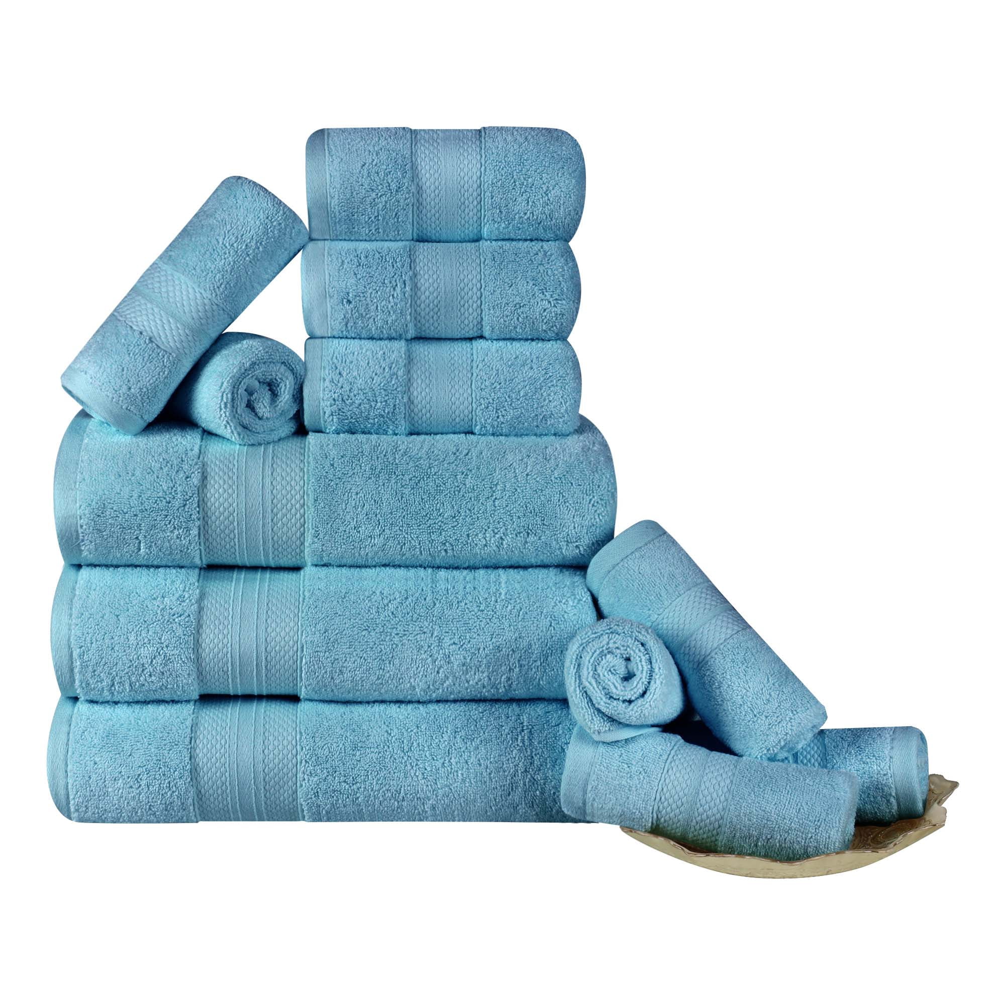 BNM Turkish Cotton Heavyweight 12 Piece Towel Set, Denim Blue