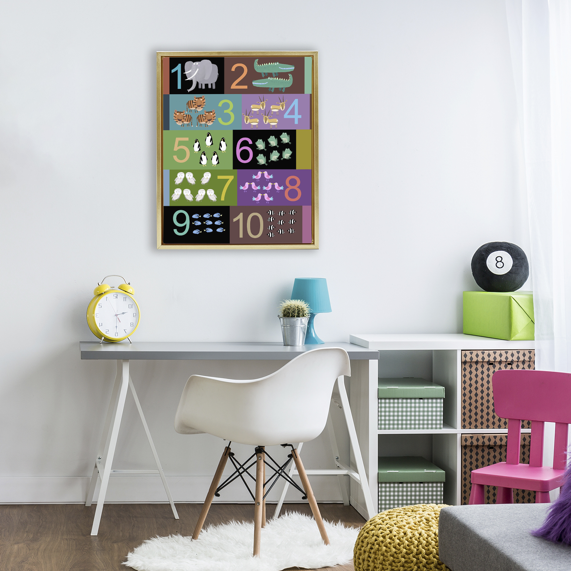 Blocked Kid's Educational Counting Gold Framed Floater Canvas Wall Art, design by Carla Daly