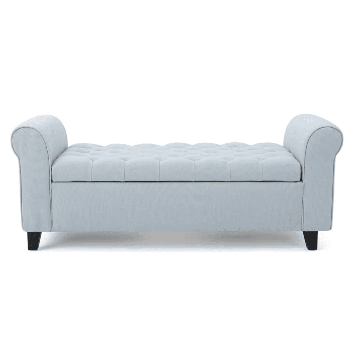 Euroco 50" Fabric Armed Storage Bench, Modern Upholstered Padded Storage Bench for Entryway Bed Foot Entryway, Sky Blue