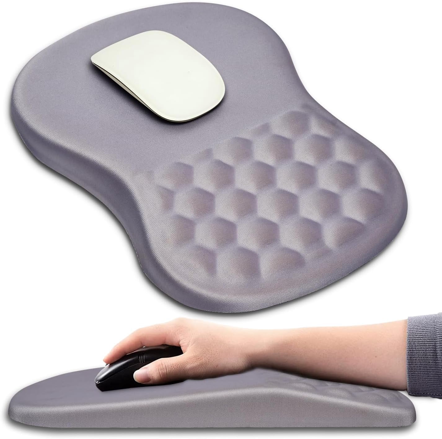 Ergonomic Mouse Pad Wrist Support with Massage Design, Wrist Rest Pain Relief Mousepad with Memory Foam&Non-Slip PU Base, Mouse Pads for Wireless Mouse & Desk (12x8 inch,Black)
