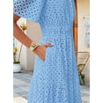 thumbnail image 6 of Women'S Summer Short Sleeve Maxi Dress Casual V Neck Hollow Out Eyelet Ruffle Swing A Line Long Dresses Light Blue M, 6 of 8