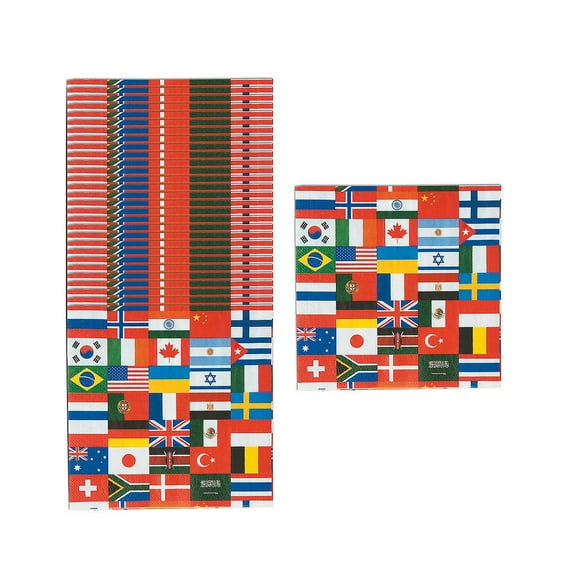 Fun Express 6 1/2" Bulk 144 Pieces Flags of All Nations Disposable Luncheon Napkins
