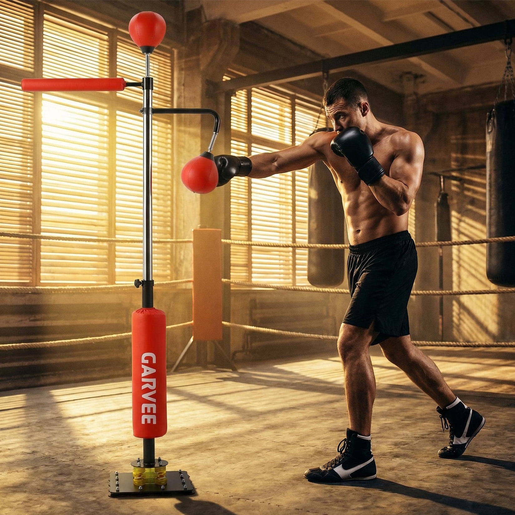 Freestanding Boxing Re-flex Bag with Speed Ball & Rotating Bar, Adjustable Height Punching Bag with Suction Base, Boxing Training Equipment for Adults & Teens