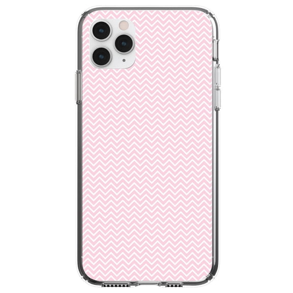 DistinctInk Clear Shockproof Hybrid Case for iPhone 12 Pro MAX (6.7" Screen) - TPU Bumper, Acrylic Back, Tempered Glass Screen Protector - Pink & White Thin Chevron Pattern