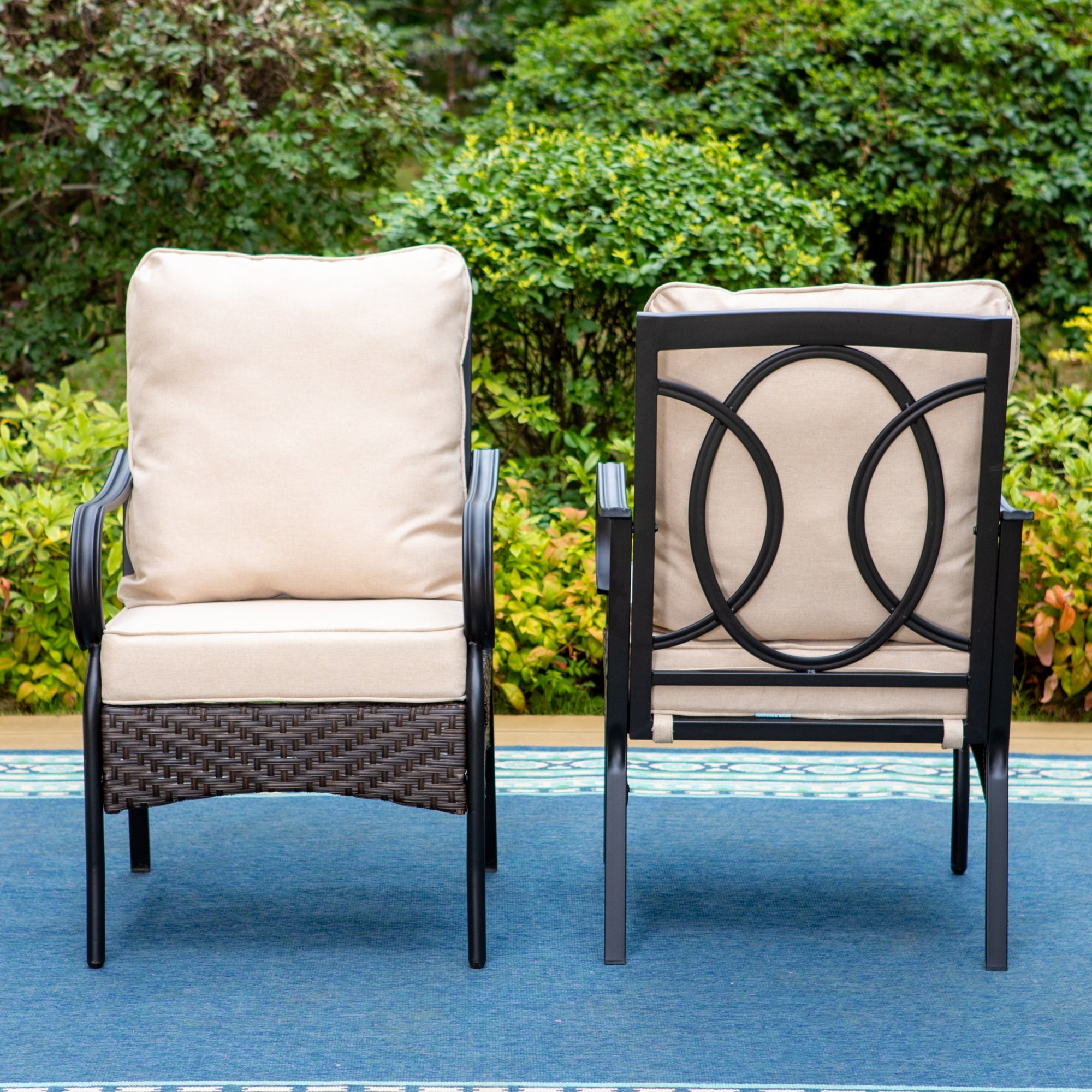 MF Studio 5-Piece Metal Outdoor Dining Sets with Chairs and Square Outdoor Table, Black/Beige