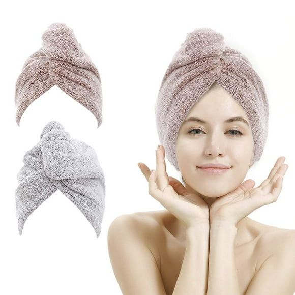 M-bestl Paquete de 2 toallas para el cabello, toalla de secado rápido de fibra de carbono con botones, toalla de microfibra para secar el cabello rizado, antiencrespamiento (gris estrella y rosa estre