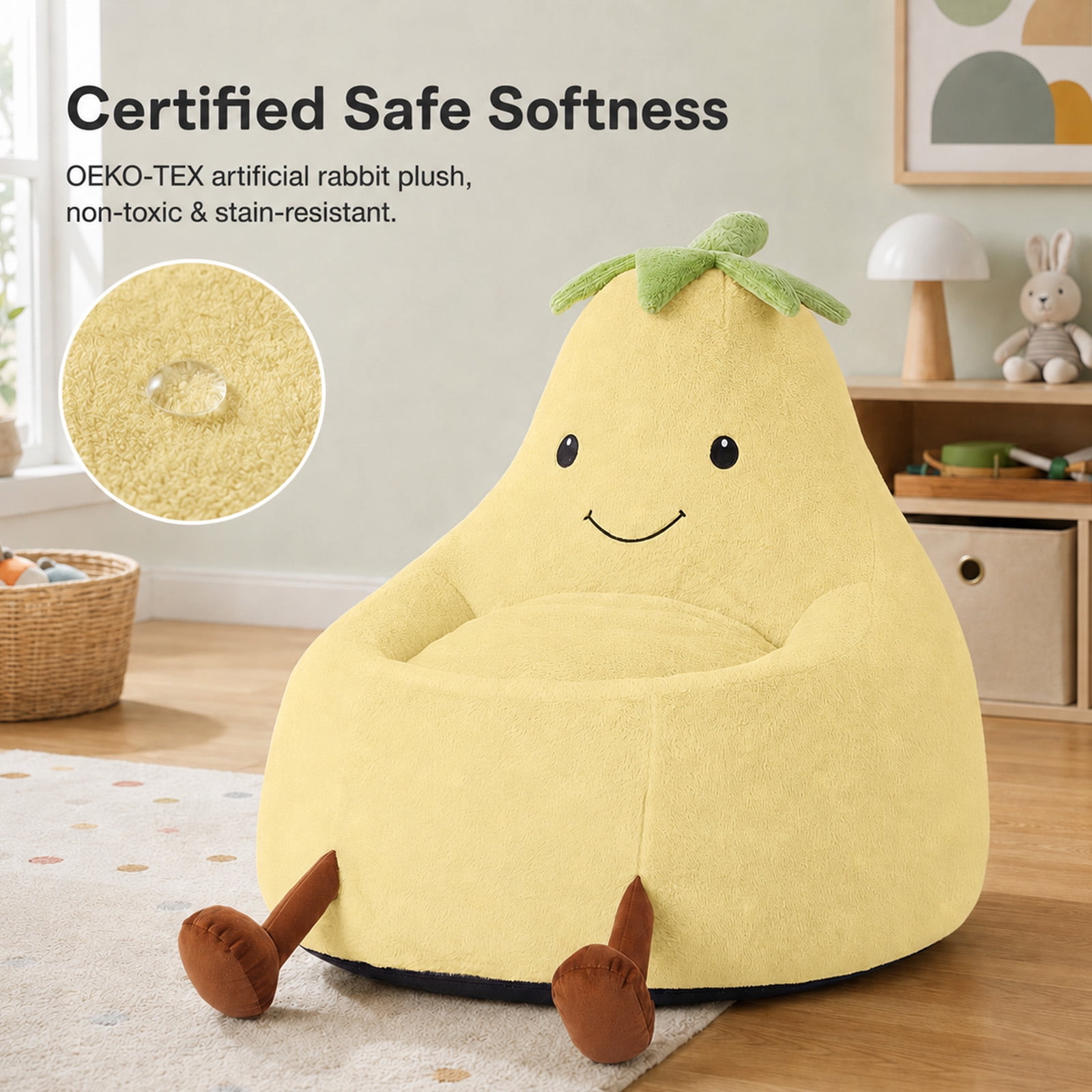 Alvantor Kids Bean Bag Chair, Stuffed Toddler Couch with Artificial Rabbit Fur Cover for Teens & Kids, Comfy Lazy Sofa Chair for Reader, Living Room, Bedroom