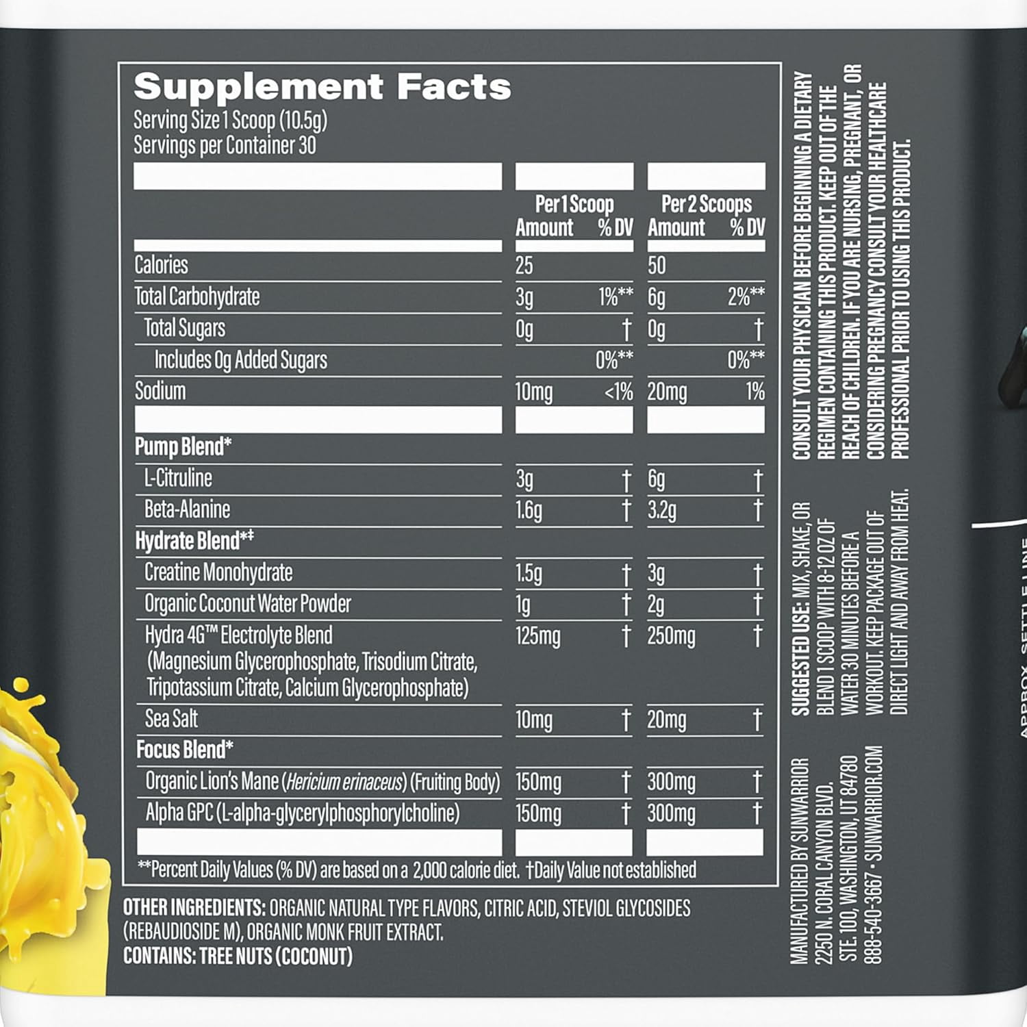 Sunwarrior Active Pre-Workout Powder for Men, Caffeine-Free, Yuzu Mango, 11.1 oz (30 Servings)