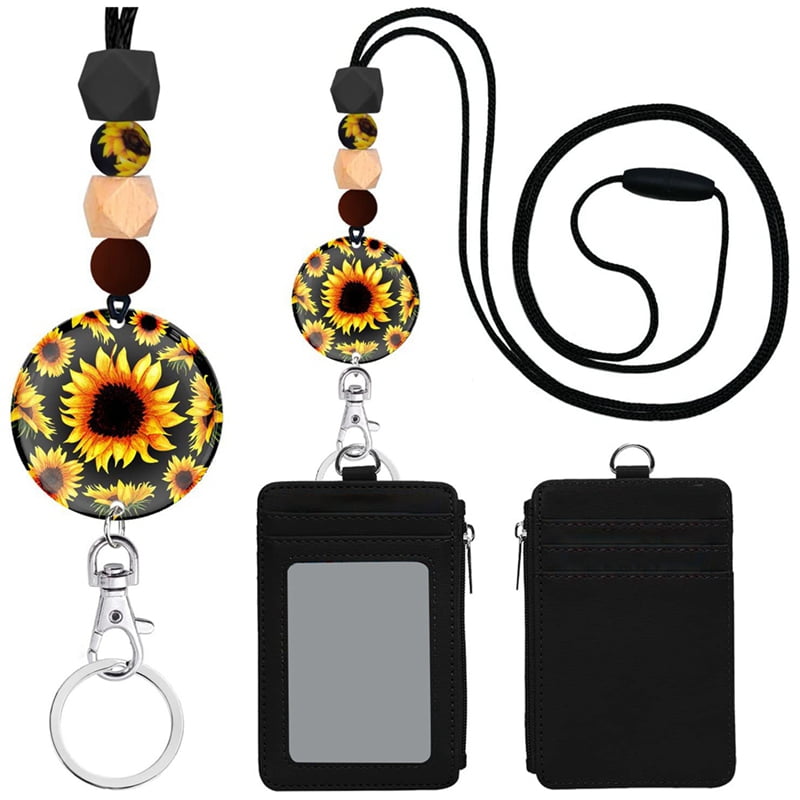 Sunflower Lanyards for Id Badges and Keys, Cute ID Holder with Lanyard