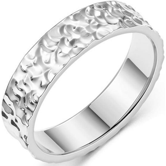 5mm Stainless Steel Hammered Surface Classic Plain Wedding Band Ring