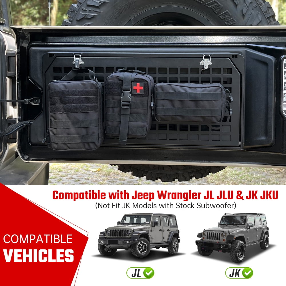 2-Tier Tailgate Table Rear Foldable Storage Cargo Rack Outdoor Camping Desk Fits for 2007-2022 Jeep Wrangler JK&JL 4 Door (Not Fit JK Models with Stock Subwoofer)