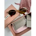 thumbnail image 3 of Miu Miu MU 52Y sunglasses with oval logo, gold frame, tan lenses, with case, 3 of 6