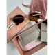 thumbnail image 3 of Miu Miu MU 52Y sunglasses with oval logo, gold frame, tan lenses, with case, 3 of 6