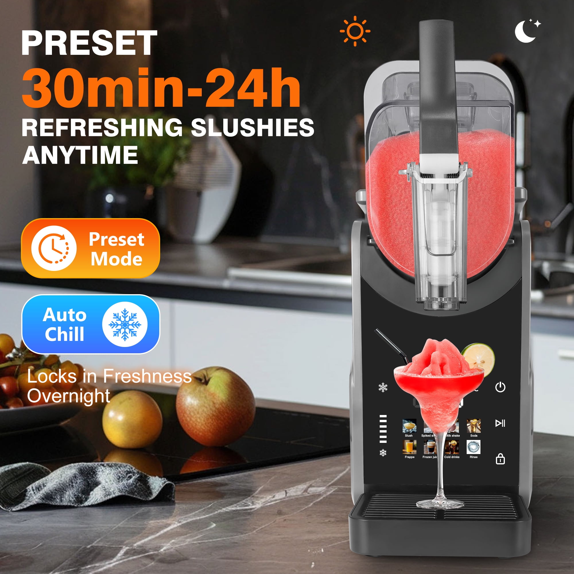 Slushie Machine for Home - No Ice Required Frozen Beverage Maker | 8 Preset Programs for Margaritas Frappes Milkshakes, Self-Cleaning