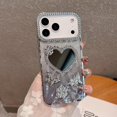 thumbnail image 5 of for iPhone Pro Max Bling Case, Shockproof Luxury Shiny Diamond 3D Butterfly Glitter Case Girls Woman Thin Soft Phone Cover Love Heart Makeup Mirror for iPhone Pro Max 6.9 inch, Silver, 5 of 9