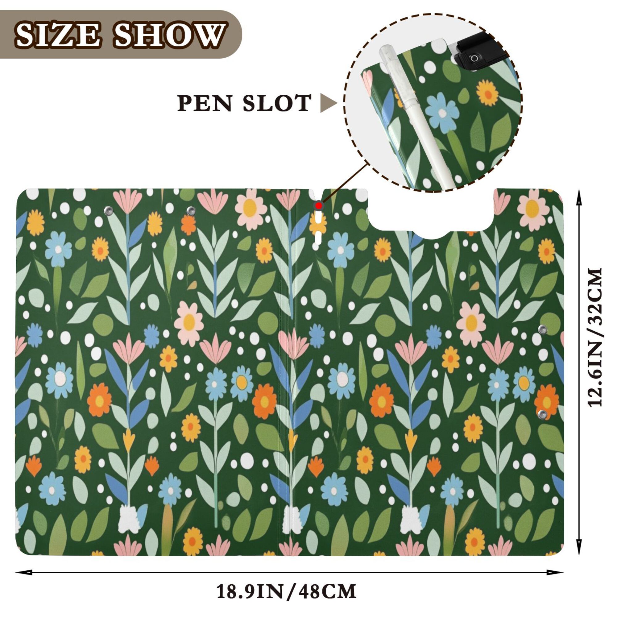 FORMRS A4 Clipboard Folder with Pen Holder Horizontal Foldable School Office Binder, Flourish Flowers Pattern