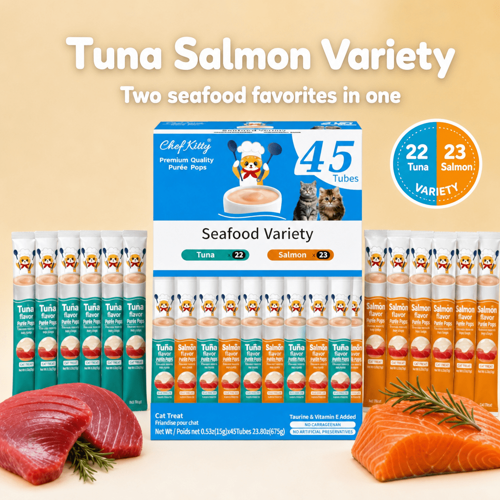 Chef Kitty Puree Pops Seafood Mix Creamy Purée for Cats, 45 Pieces Box