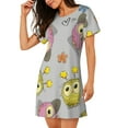 thumbnail image 2 of Zufioo Cartoon Owls Print Women's Nightgown, Round Neck Short-sleeved Pajamas, Home Wear Suitable for Home and Outing, 2 of 6