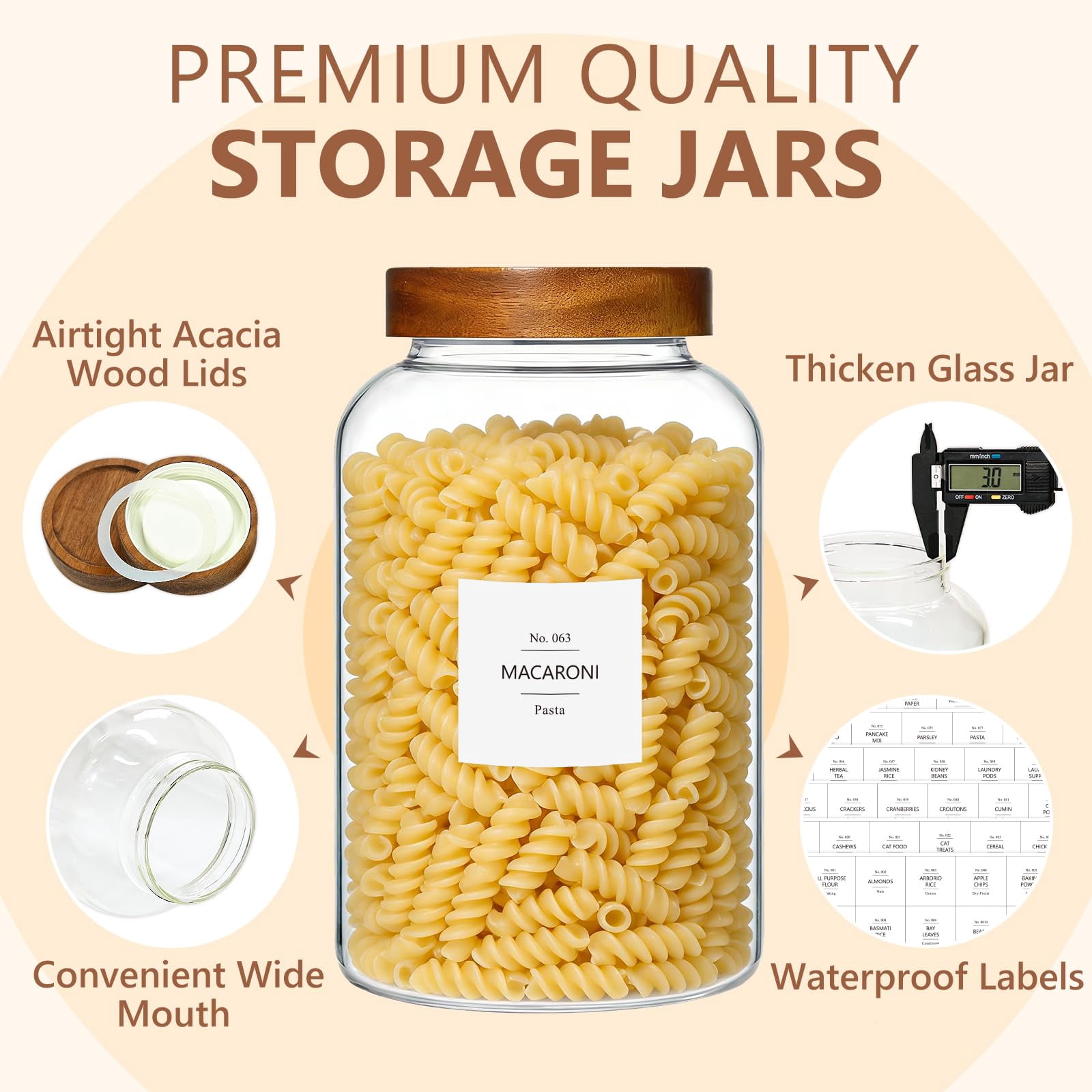 1 Gallon Large Glass Jars With Airtight Lid  2pcs Food Storage Containers Lids Flour Rice Contianers For Pantry Kitchen Organization Egg Cookie Sugar Cereal (128 Oz /3800ml)