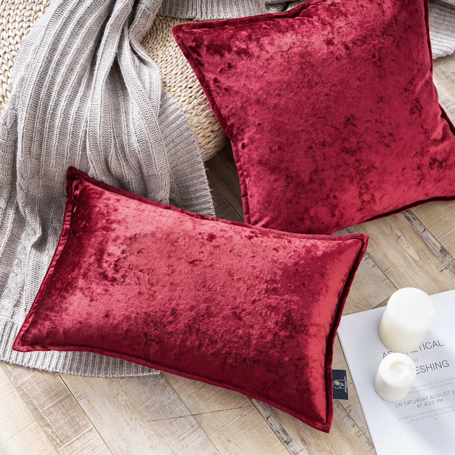 Phantoscope 18" x 18" Modern, Luxury Red Polyester Throw Pillow , ( 2 Count)