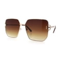 thumbnail image 4 of Womens Oversized Rectangle Butterfly Metal Rim Luxury Fashion Sunglasses Gold - Brown, 4 of 8