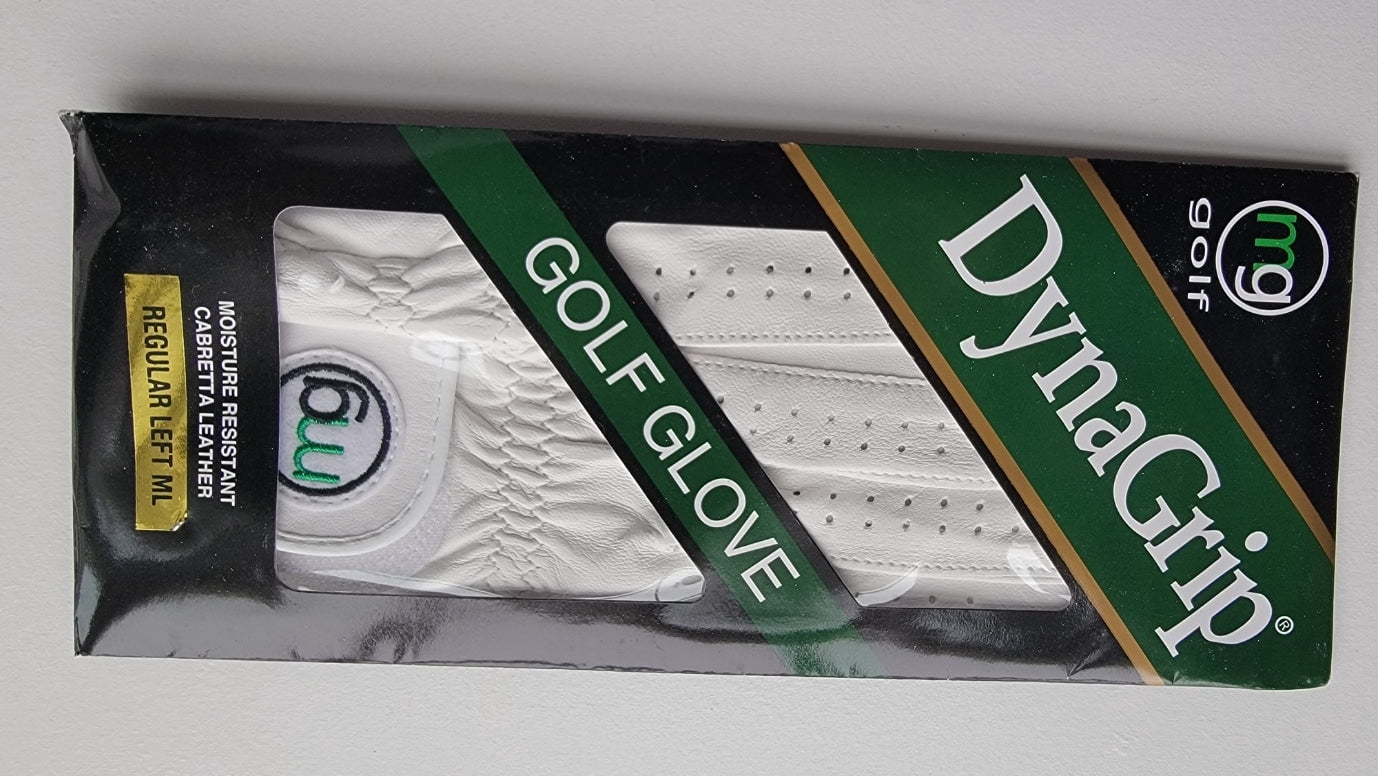 MG DynaGrip White Leather Golf Glove All Cabretta Men's Left Handed Medium-Large (2-Pack)