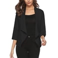 thumbnail image 4 of WREESH Womens Open Front Lightweight Cardigan Solid 3/4 Sleeve Cropped Cardigans Casual Thin Chiffon Blazer Black, 4 of 9