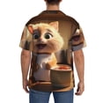 thumbnail image 3 of Lsque Cartoon Cooking Cat print Men's Cuban Collar Short Sleeve Shirt Summer Beachwear Casual Button Down Fashionable Vacation Leisure Shirt-3X-Large, 3 of 7