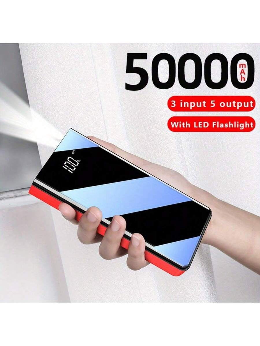 50000mAh Power Bank with LED Display & Flashlight, Portable Charger for iPhone/Android Phones, Outdoor Camping Travel Emergency Backup Battery Pack