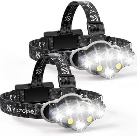 Rechargeable Headlamp 2 Pack 8 LED 18000 High Lumen Bright Head Lamp with Red Light Lightweight USB Head Light 8 Mode Waterproof Head Flashlight for Outdoor Running Hunting Camping Gear Black