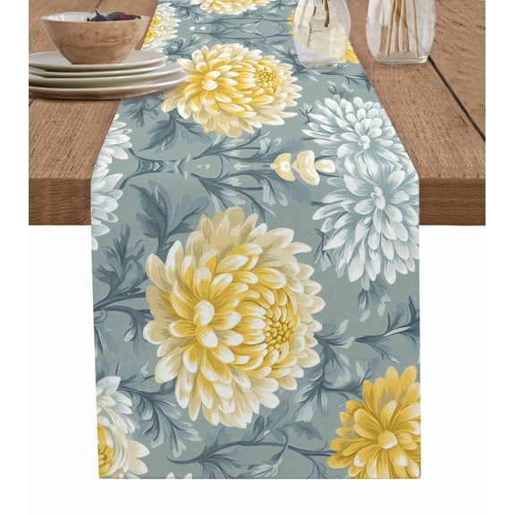 Yellow Green Floral Spring Table Runner 36 Inches, Summer Botanical Pastoral Bed Runner Dresser Scarves Tabletop for Indoor Outdoor Parties/Ceremony/Banquet, 13"x 36"