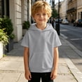thumbnail image 2 of Kids Short Sleeve Hoodie Sweatshirt Solid Color Fleece With Pocket For Boys Girls, 2 of 5