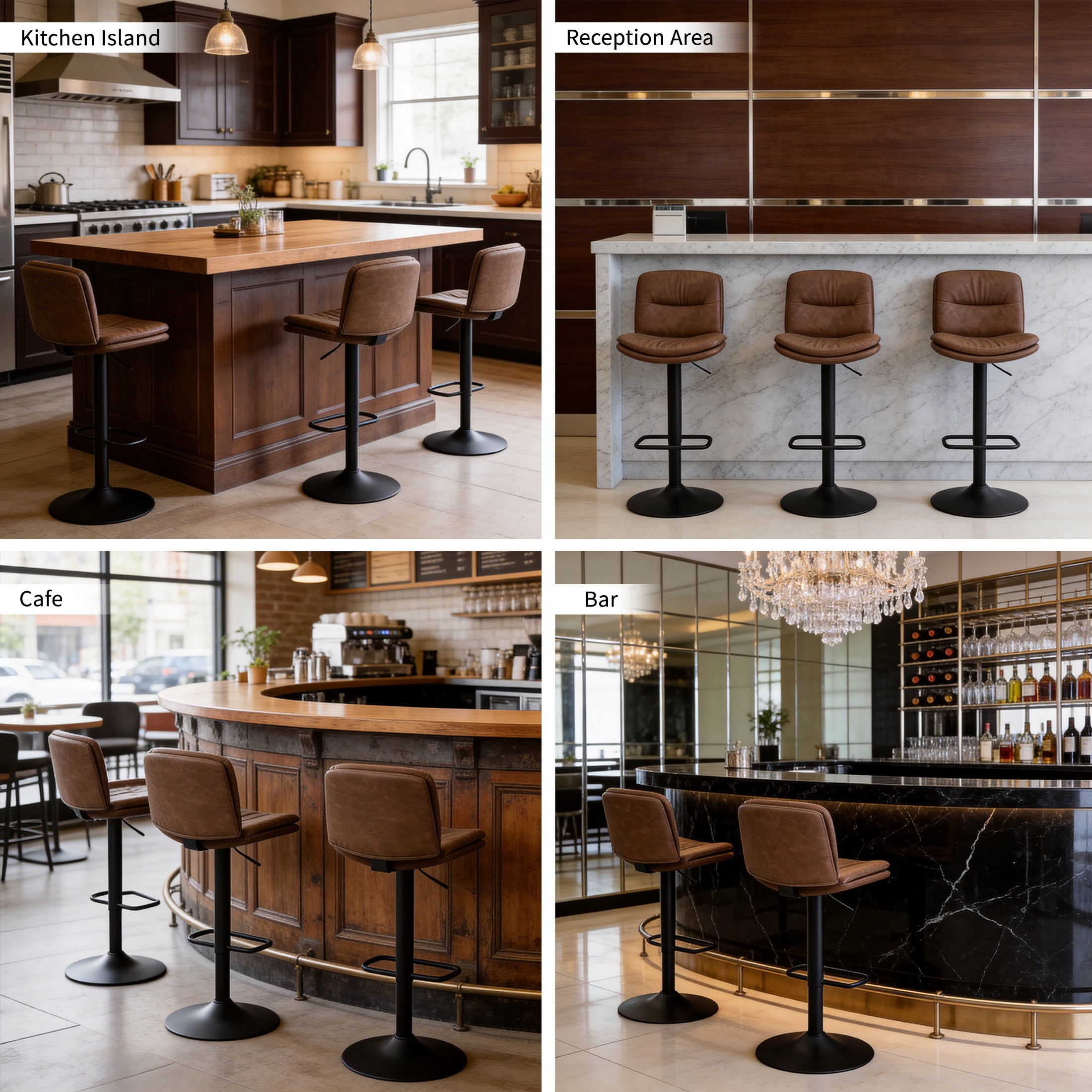 FIRAVOE Swivel Bar Stools Set of 4, Double-Layer Upholstered Counter Height Bar Stools with Back, PU Leather Height Adjustable Barstools for Kitchen Island, Tan
