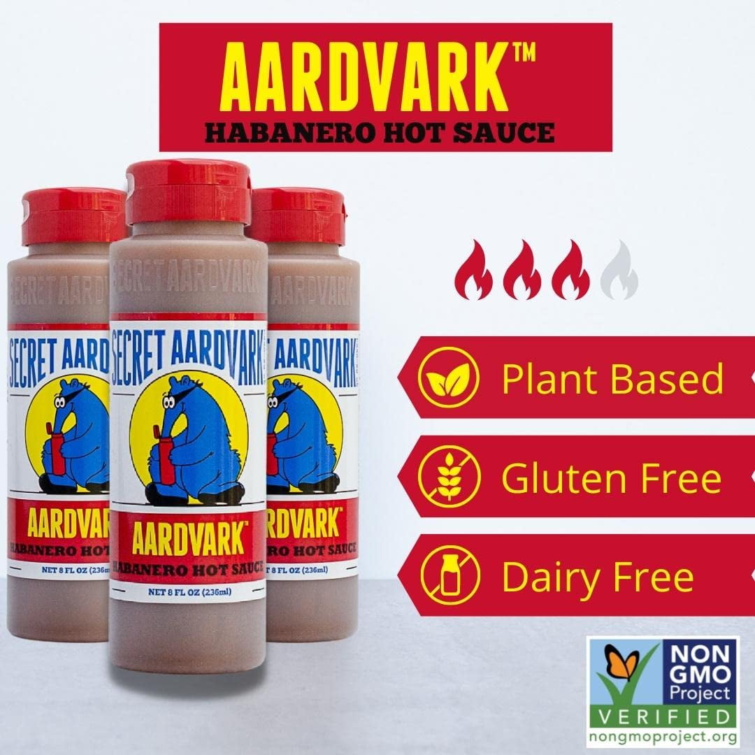 Secret Aardvark Habanero Hot Sauce | Made with Habanero Peppers & Roasted Tomatoes | Non-GMO, Low Sugar, Low Carb | Awesome Hot Sauce & Marinade 8 oz (2 pack)