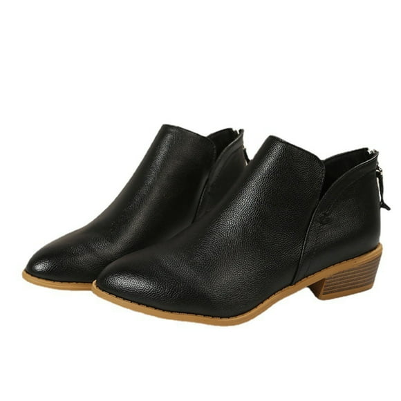 Jsaierl Womens Chunky Block Heel Ankle Boots V Cut Out Pointed Toe Low Heel Dressy Western Booties