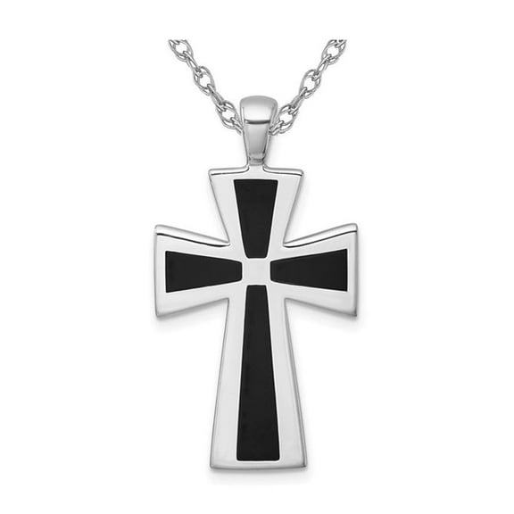 Mens Sterling Silver Black Resin Cross Pendant Necklace with Chain (24 inches) for Men