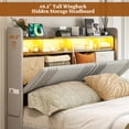 thumbnail image 2 of ARICOEASY California King Size Bed Frame with Bookcase Headboard & 2 Drawers Cal King Upholstered Platform Bed with LED Lights & Charging Station, Light Grey, 2 of 9
