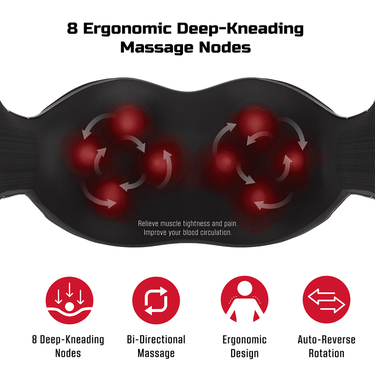 FitRx Cordless Shiatsu 3D Massager, USB-Rechargeable Shoulders, Back, and Neck Massager with Heat