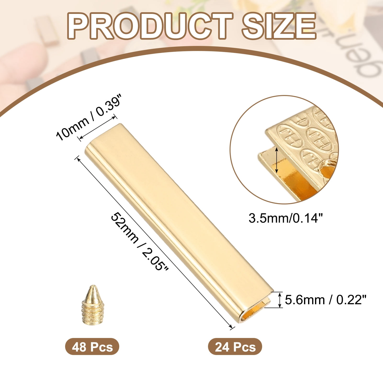 24Pcs Metal Belt Buckle End Tips with Screws, Light Gold Zinc Alloy Purse Hardware Belt Tip 0.22 Inch Wide Rectangle Zipper End Cap for DIY Crafts Bag Making Belt Clip Clasps
