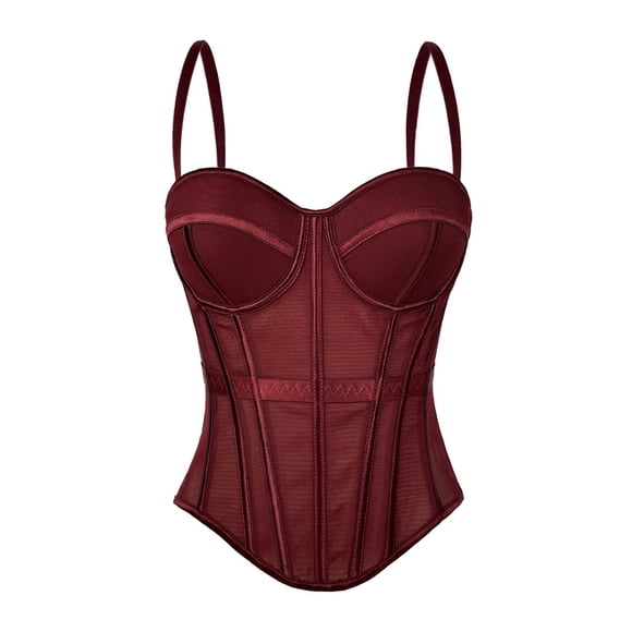Corset Tops for Women Going Out Bustier Top Sleeveless Adjustable Straps Tops with Back Hooks Wine Red M
