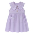 thumbnail image 5 of 2-Pack Toddler Girls School Dresses, Sleeveless Peter Pan Collar Uniform Dresses for Back to School, Purple& Light Green , 2T–7T, 5 of 6