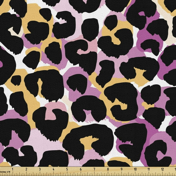 Ambesonne Leopard Print Fabric by the Yard Upholstery, Wild Exotic Animal, 2 Yards, Multicolor