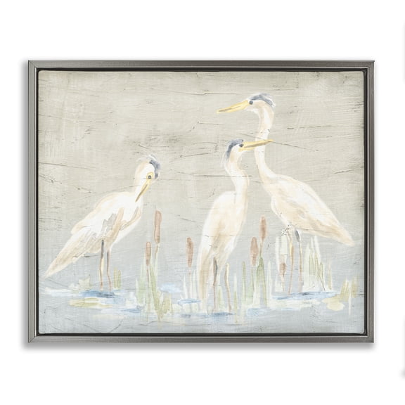 Stupell Industries Coastal Rustic Herons Scene Gray Floating Frame Canvas Art, 31 x 25, by June Erica Vess