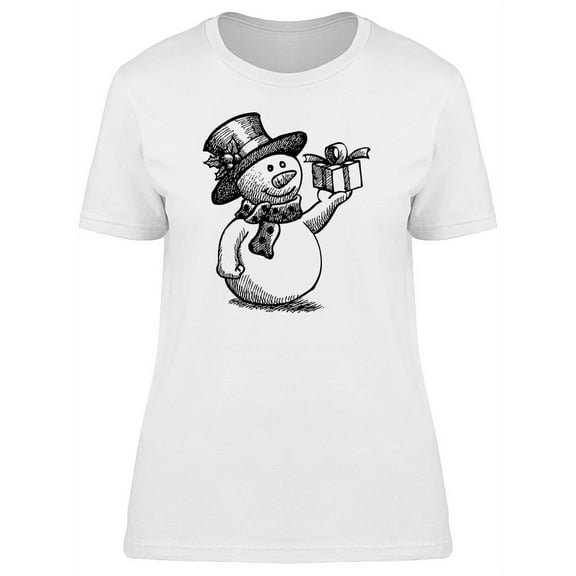 Lovely Snowman Grunge Sketch T-Shirt Women -Image by Shutterstock, Female Large