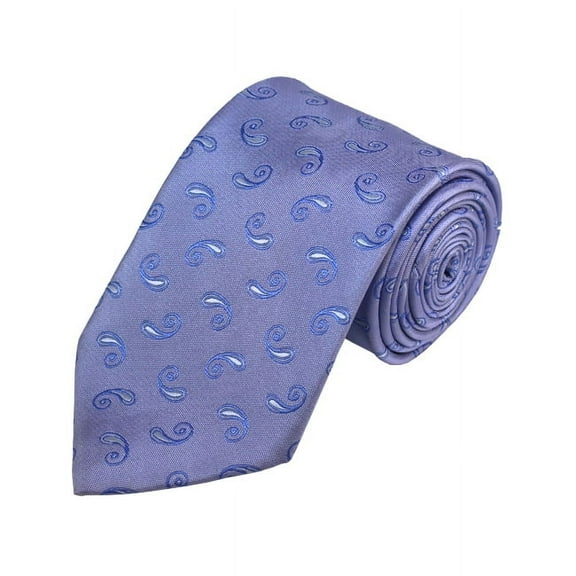 White, Steel Blue and Blue-Grey Paisley Woven Necktie
