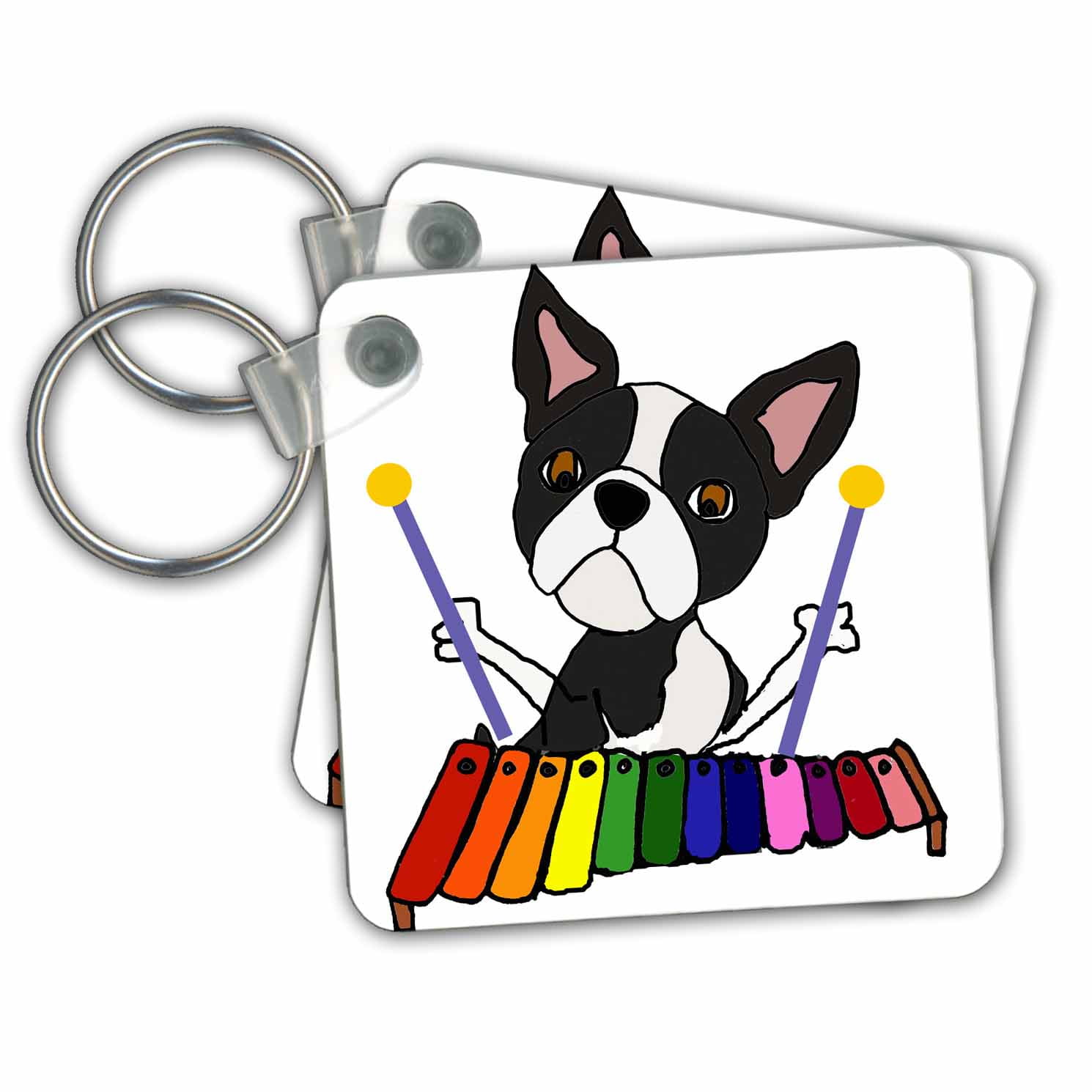 3dRose Funny Cute Boston Terrier Dog Playing Xylophone Music Art Key