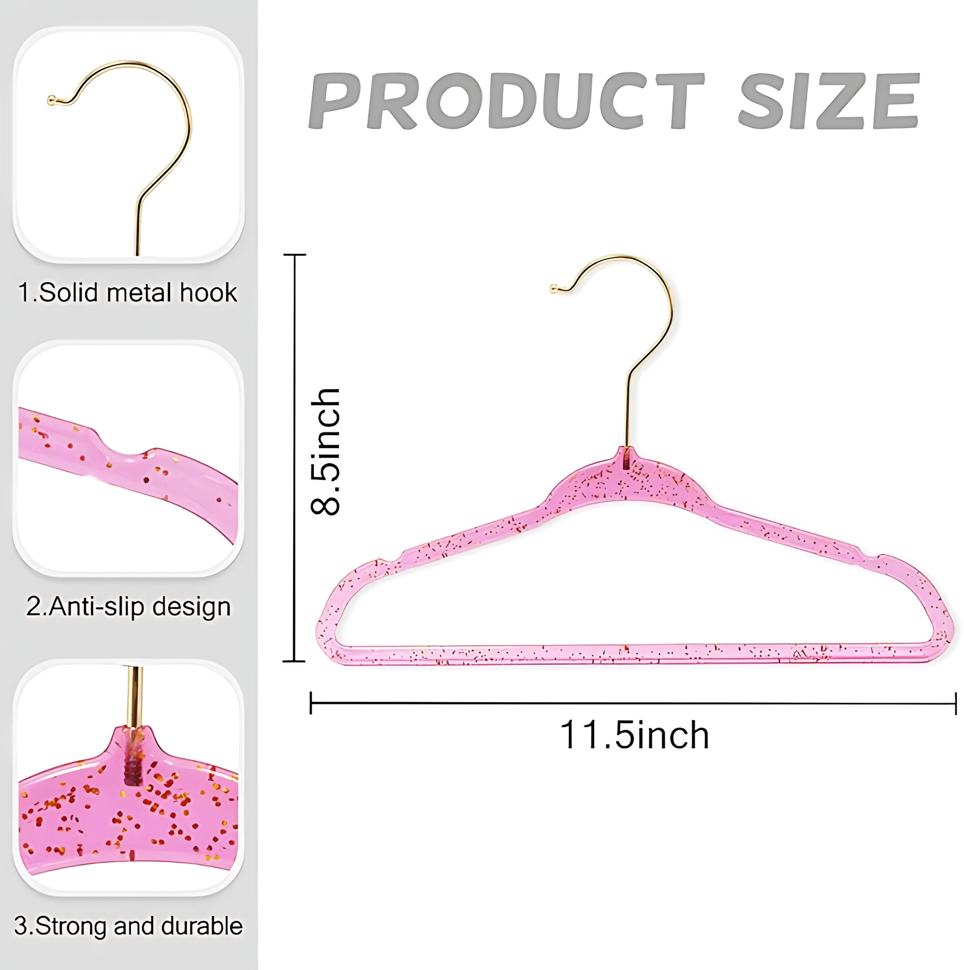 Concepts Kids Hangers, Hot Pink Glitter Toddler Hangers with Gold Hook - Space-Saving Clothes Hanger, 60-Pack