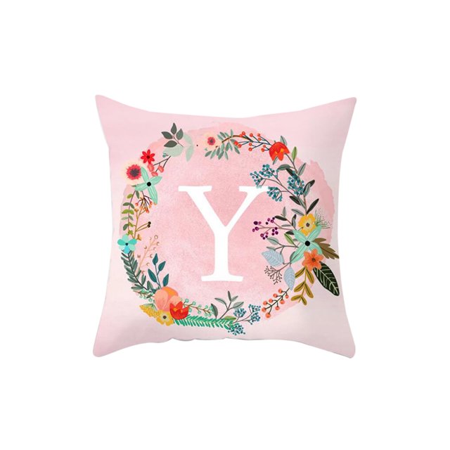 Worallymy Funda de almohada con diseño de alfabeto estampado floral funda de almohada para el hogar oficina sofá funda de cojín Y Worallymy JD735914883